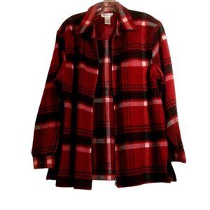 Jones New York Red Plaid Shackette Full Zip Women's Size Large Wool Blend